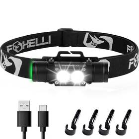 Foxelli-mx1200b Foxelli Ultra Bright Rechargeable Headlamp 18650 Battery Ipx7 Black