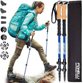 Hog1 Foxelli Blue Carbon Fiber Trekking Poles Lightweight Collapsible Hik Inch .. Fas