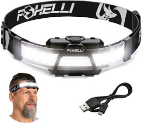 Foxelli Wide Beam Headlamp Usb Rechargeable Led Head Lamp Flashlight Black