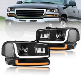 Fl-hl-0154p-g6-bk Fullux Led Drl Headlights Assembly Compatible With 1999-2007 Gmc Sierra/2000-2006 Yu
