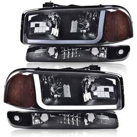 02hla4541bbm G-plus Led Drl Headlights Assembly Compatible With 1999-2007 Gmc Sierra 1500