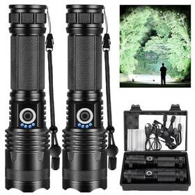 M110-2p Gdplus Rechargeable Led Flashlights High Lumens 2 Packs 990 000 Lumen Super Black