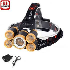 Glam 426891538775 80000lm 5-led Zoom Led Rechargeable Headlamp Head Light Torch Charger Us