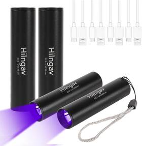 S22-1 Hilngav 4 Pack Flashlight Uv Black Light 395 Nm Mini Usb C Led Rechargeable Torch Fo