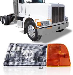 Hpdmauto 609344985426 Headlight With Corner Lamp Fit For Peterbilt 385/377 Trucks Halogen Headlamp Lef