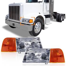 Up-p37-0001 Hpdmauto Headlight With Corner Lamp Fit For Peterbilt 385/377 Trucks Halogen Headlights