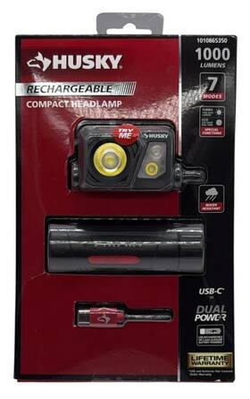 1010865350 Husky New 1000 Lumens Dual Power Compact Rechargeable Headlamp -