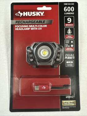 90709 Husky 600 Lumens Dual Power Twist To Focus Rechargeable Headlight Usb Lamp
