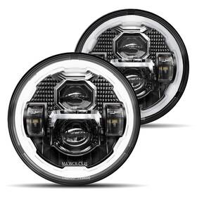 Hwsr07mcyw Hwstar Pair New 1000% Bright Anti-glare 7 Inch Halo Led Headlights Round Comp