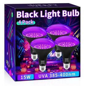 Br30 Isuerfy 732688956453 Led Black Light 15w 4 Pack E26 Base 385-400nm Blacklight Flood F