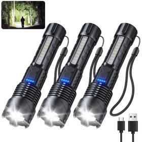 Jij 061065452666 Flashlight 3 Pack Rechargeable Flashlights High Lumens 7 Modes Led Flas