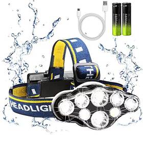 Jimejv-0005 Jimejv 707995986936 Rechargeable Headlamp 8 Led 18000lm Ipx4 Red Light Flashlight Usb Cable