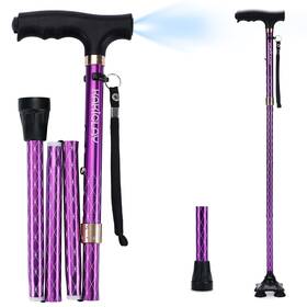 Kakiclay 371180332459 Folding Walking Cane With Led Light For Women And Men - Foldable Adjustable C