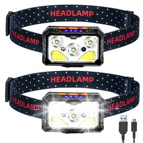 Tg-t127 Kitness 2 Pack Digits Sensor Headlamp 6 Light Mode Led Rechargeable Headlight 1100 Lu