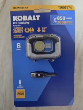 5697574 Kobalt Led Headlamp. 850 Lumens Rechargeable Head Lamp
