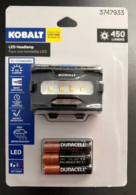 68120 Kobalt 450 Lumens Led Headlamp With Batteries Impact Resistant 60m 4-mode New