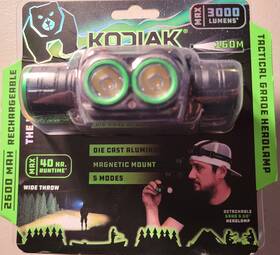 Kodiak 811446028936 3000 Lumen Rechargeable Li-ion Ultralite Headlamp And Cap Light Cob Led New