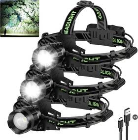 P702 Kungf 3pack Rechargeable Headlamp Super Bright 99000 Lumens Led Head Lamp With 3 Mode