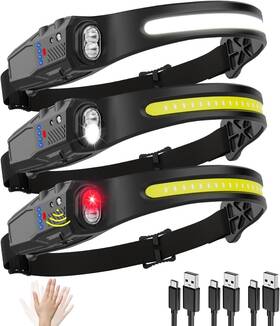 Kyekio 726084914124 Headlamp Rechargeable 3pack 230 Wide Beam Led 7mode Headlamps For Ad