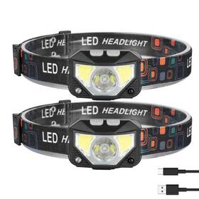 Lakeforest 737547587151 2packs Rechargeable Motion Sensor Headlamp Cob Led Camping Headlight Torch Light