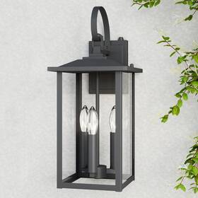 Lawyettle 768572114999 Dusk To Dawn Outdoor Wall Light 3-light 20 Inch Large Fixture Bla