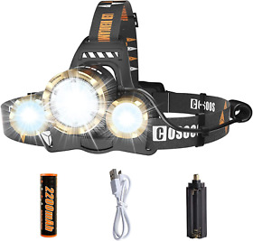 Led Headlamp Flashlight Cosoos Rechargeable With Red Safety Light 250