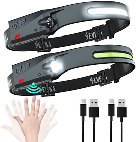 Led Headlamp Rechargeable With Motion Sensor Wide Beam 5 Modes 2 Pack Sevenka