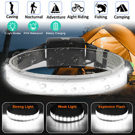 Led Headlamp Torch Flashlight Elastic Work Head Band Light Lamp Waterproof 3mode