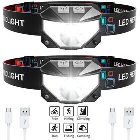 Led Motion Sensor Head Lamp Rechargeable Band Torch Headlight Flashlight 8 Modes