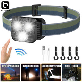 Led Motion Sensor Headlamp Rechargeable Super Bright Headlight Torch Flashlight