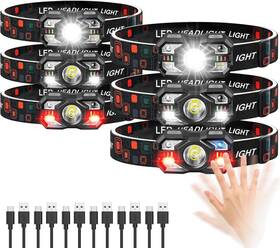 6pzas Led Rechargeable Headlamp 445014480401 Linterna Frontal Recargable 3000lumen Sensor Movimiento Luz Blanca Roja