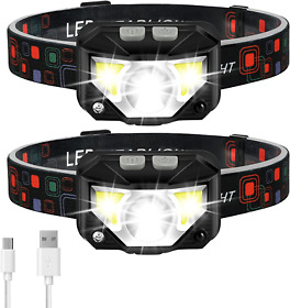 1100 Lhknl Headlamp Flashlight Waterproof Sensor 2 Pack Bright Led Lumen 8 Modes
