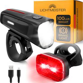 Lichtmeister 262407139691 Bike Lights 100 Lux - 2000 Mah Battery With Reflector And Bra