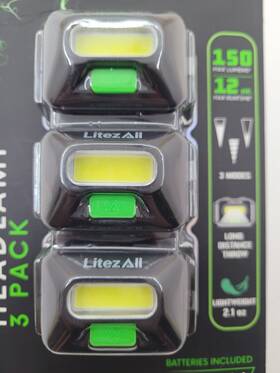 28615-08be13 Litezall Headlamp 3 Pack 150 Lumens 12hr Batteries Included Black Green Yellow