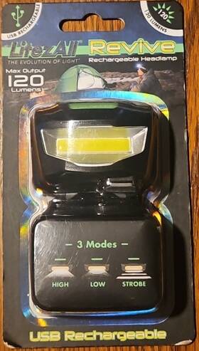 Litezall 811446023696 Promier Revive Rechargeable Headlight Multi Light Mode Usb Charger