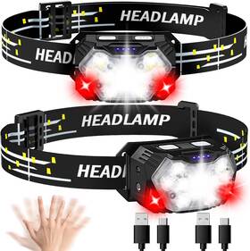 Lsnisni 705353331343 2000 Lumen Led Headlamp 2 Pack - Waterproof Rechargeable 10 Modes For Hiking