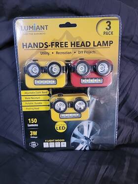 Lumiant 850014381400 3pk Hands-free Head Lamp Super Bright 150 Lumen Headlamp Light/new
