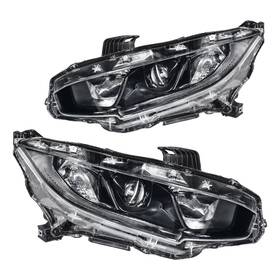 Lah587 Marsflux Headlight Assembly For 2016-2020 Civic Headlamp With Clear Lens Chrome Black Hou