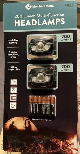 Members Mark 817427017173 200 Lumen Multi-function Headlamps Cree Led S New
