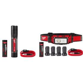 2160-21-2163-21 Milwaukee Rlusb 800l Compact Flashlight And 600 Lumens Led Redlithium Hard Hat Headlamp