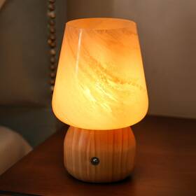 Cled-1220-mg Mj Premier Cordless Rechargeable Table Lamp Glass Wood With Touch Dimme