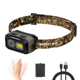 25011 Mossy Oak 600 Lm Led Headlamp Motion Sensor Dual Power Source Head Light 4 Modes