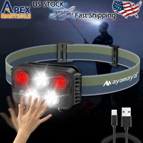 Motion Sensor Led Headlamp Usb Rechargeable Head Light Torch Flashlight 7 Modes