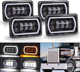 Lw-j1730s Movotor Off Road 4x6 Led Headlights With White/yellow Halo Seal Beam H4651 H4656 H654