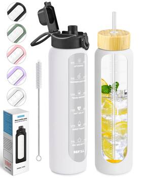 Nefeeko 761594810139 32 Oz Glass Water Bottles With Straw Motivational Bottle