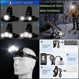 New Headlamp Usb Rechargeable Led Head Lamp Ultra Bright Cree 80000 Lumen