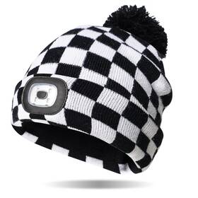 Night Scope 722950369012 Kids Led Rechargeable Knit Beanie Head Lamp Pom Hat For Boys And Girls -