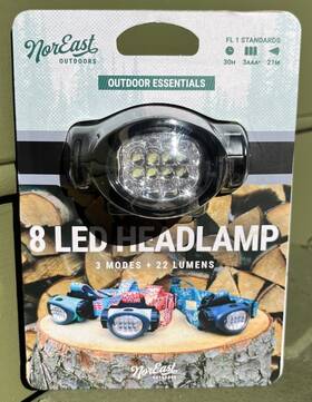 Noreast Outdoors 641722200011 New In Package Outdoor Led Headlamp With 8 Lights/3 Modes/30 Lumens