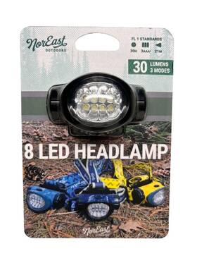 Noreast Outdoors 641723101034 8 Led Headlamp 30 Lumens 3 Modes Hrs Battery / Strap