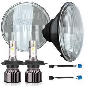 Nsdxct Housing H4 7 Inch Led Glass Headlight Round Lens H4/9003 Bulbs Clear